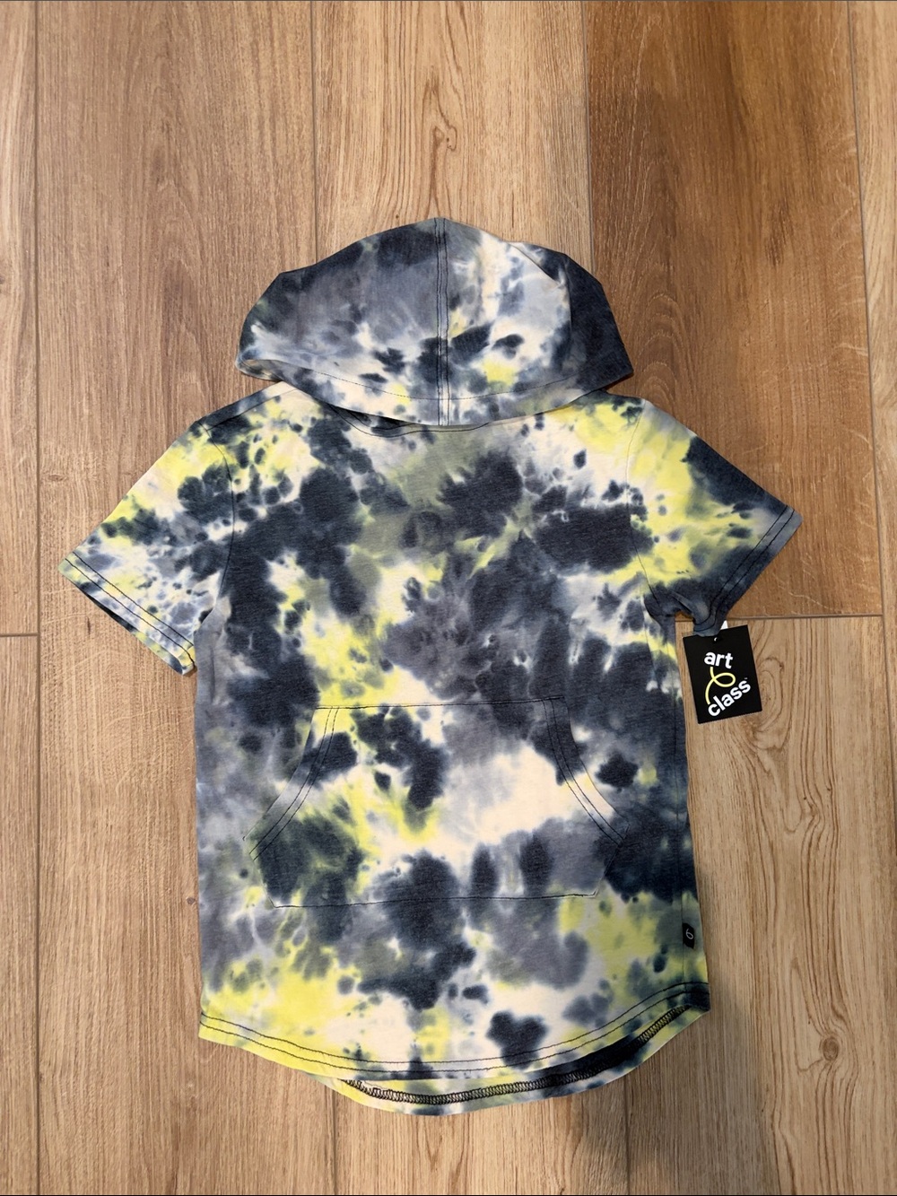 Boys art class Yellow, Black & White Tie-Dye Short Sleeve Hoodie